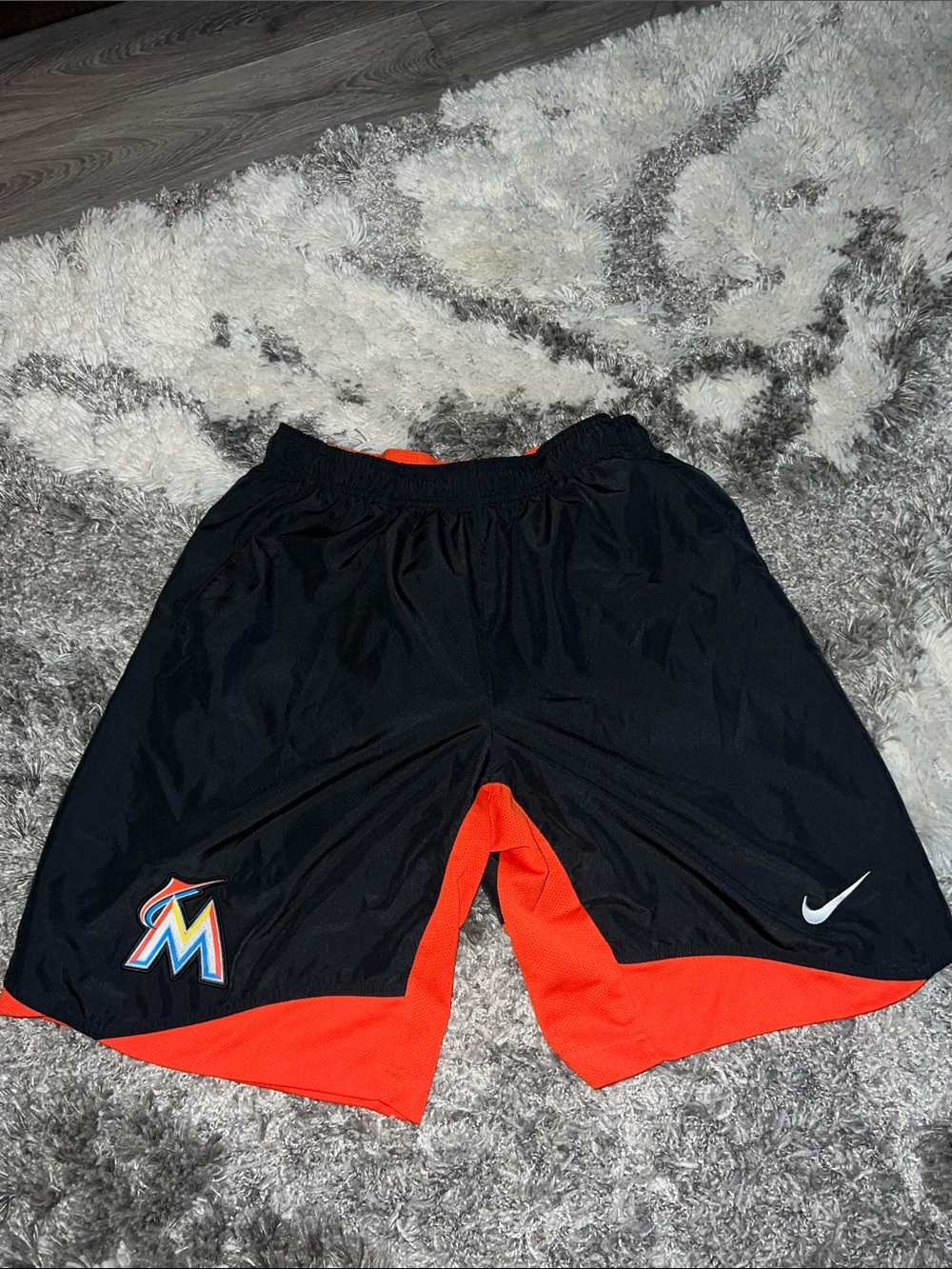 Nike Black and Orange MLB Miami Marlins Athletic Shorts